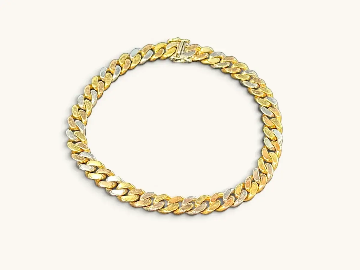 Pulsera Vintage Tiffany and Co. de Oro Tricolor de 18K con Eslabones Cuban Curb