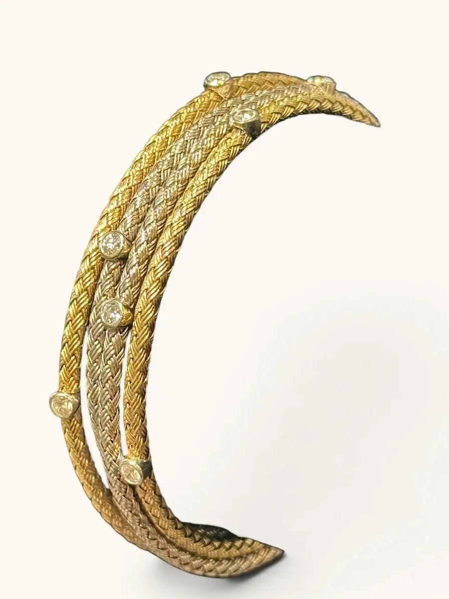 Vintage Italian 14K Yellow and White Gold Diamond Station Cord Bracelet