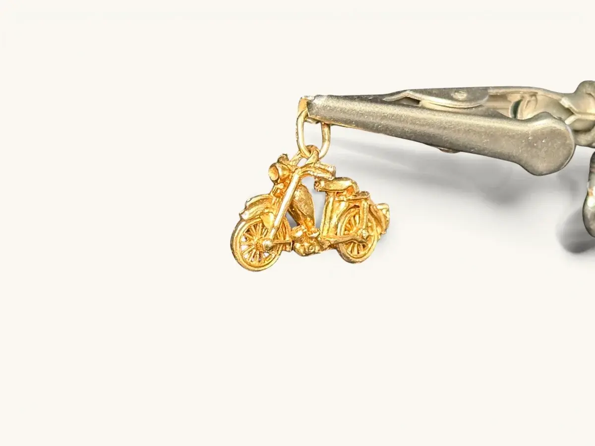 Vintage 14K Yellow Gold Antique Motorcycle Pendant Charm