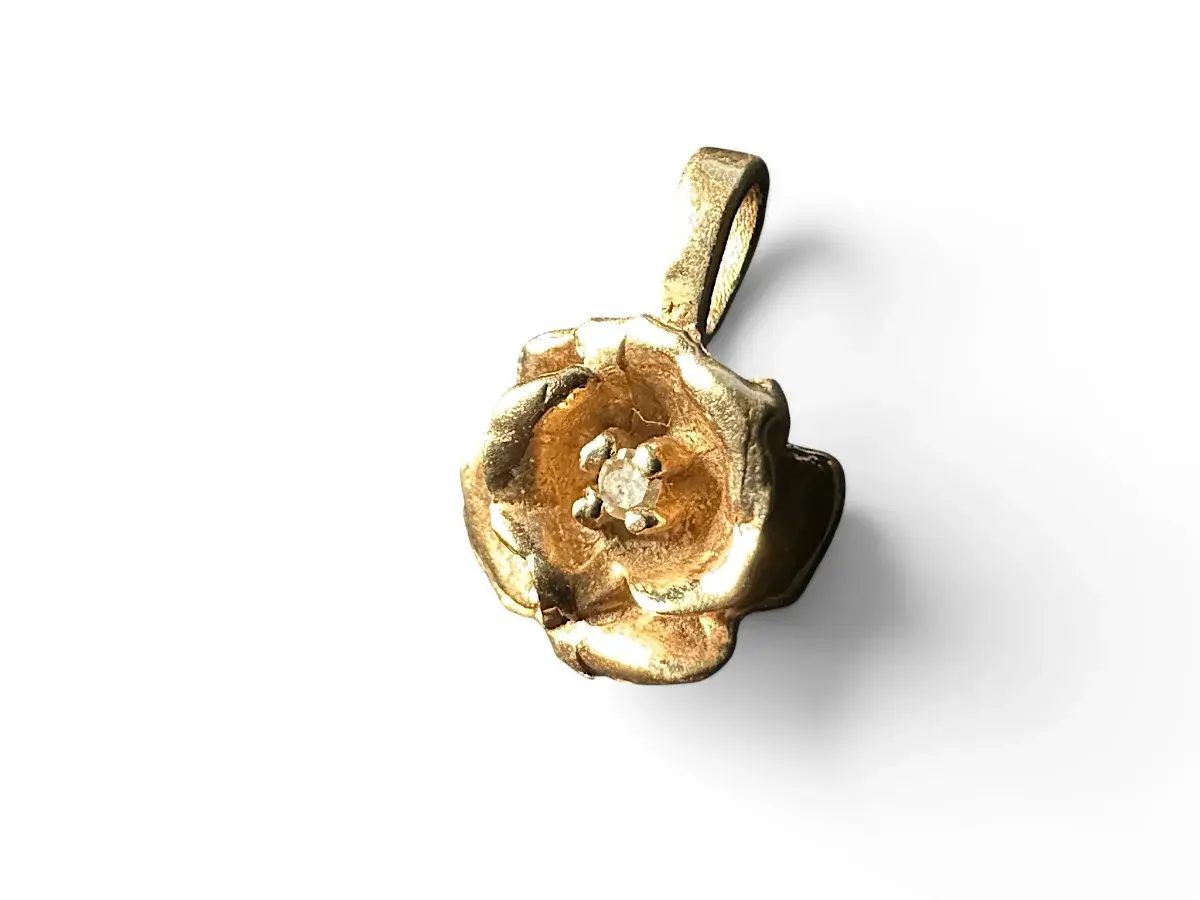 Dainty 14K Yellow Gold Diamond Rose Pendant