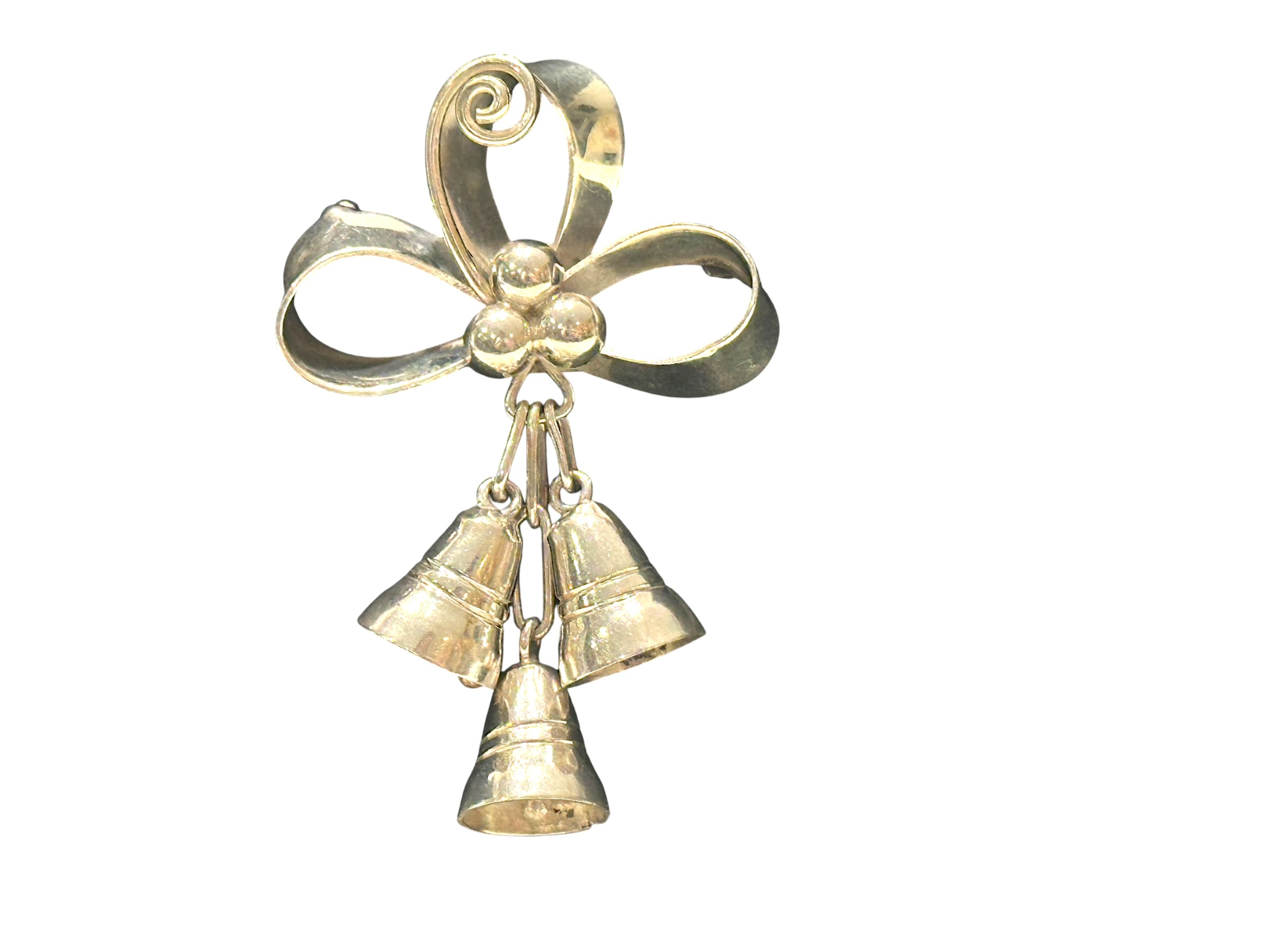 Taxco Mexican Sterling Silver Vintage Ribbon & Bells Brooch