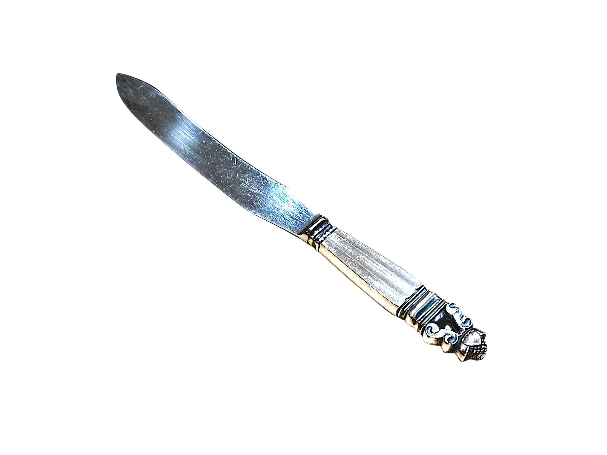 Georg Jensen Sterling Silver Acorn Pattern Dinner Knife with Stainless Steel Blade