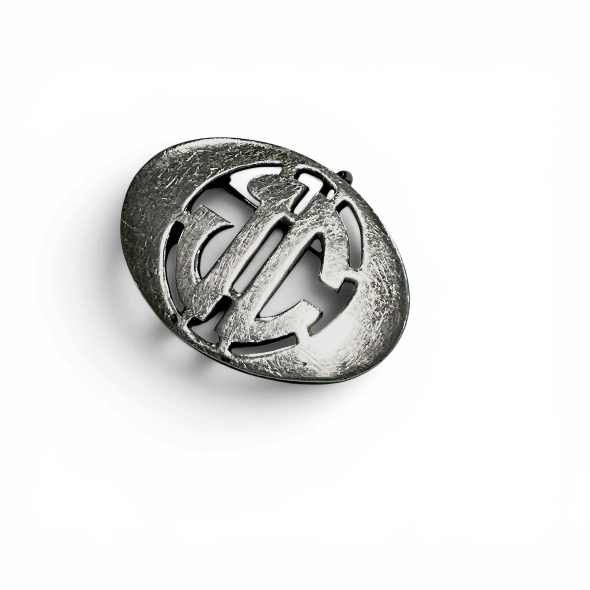 Sterling Silver Monogram Brooch / Pendant — Openwork "JC" Initials, Dual-Use Pin & Bail