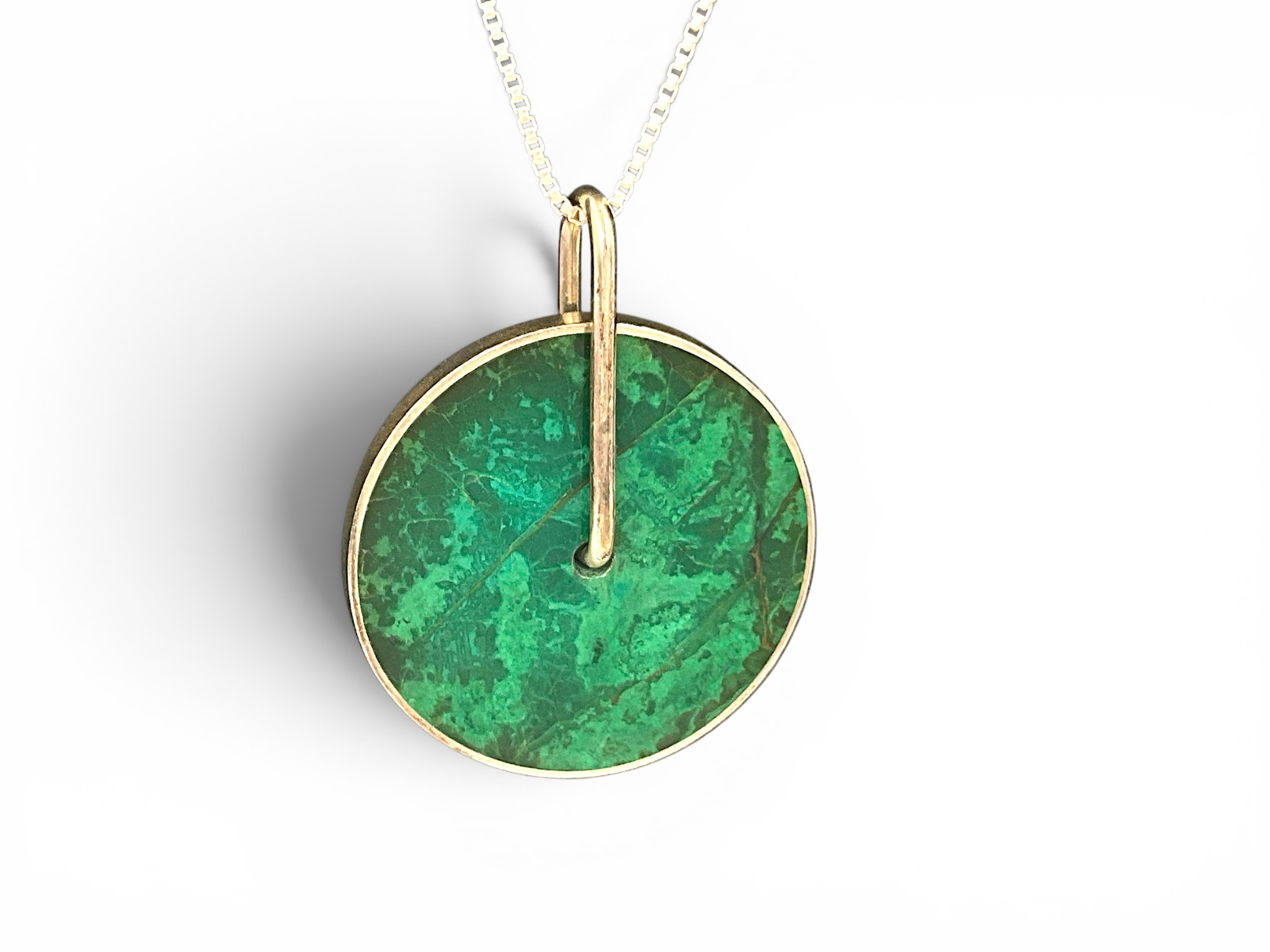 Peruvian Sterling Silver & Malachite Modernist Disc Pendant