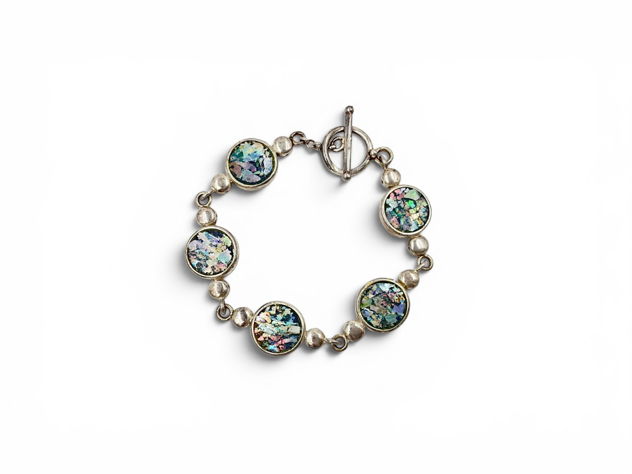 Sterling Silver Roman Glass Five-Disc Bracelet