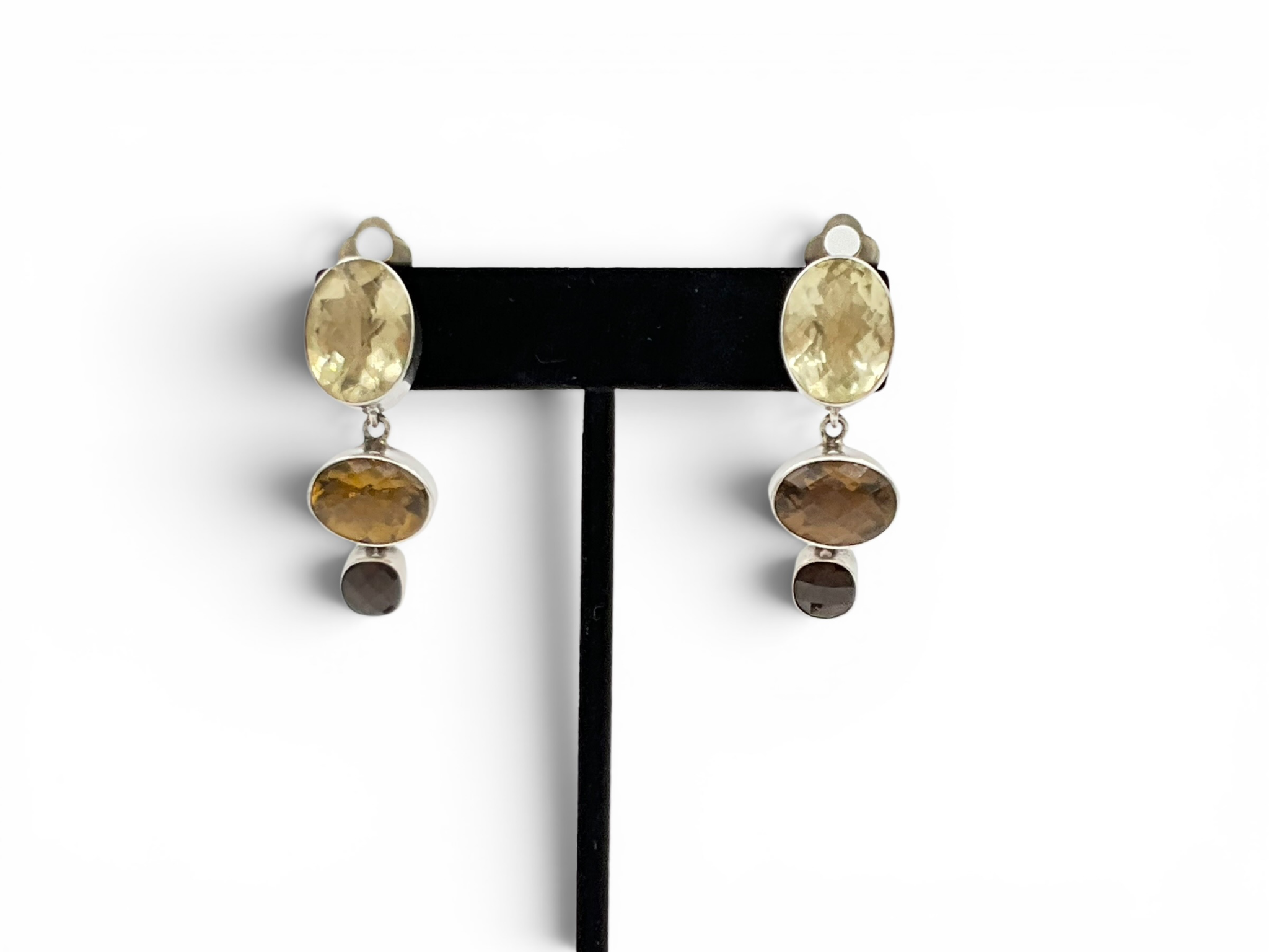 Amy Kahn Russell Sterling Silver Clip-On Dangle Earrings With Multi-Tone Quartz Stones