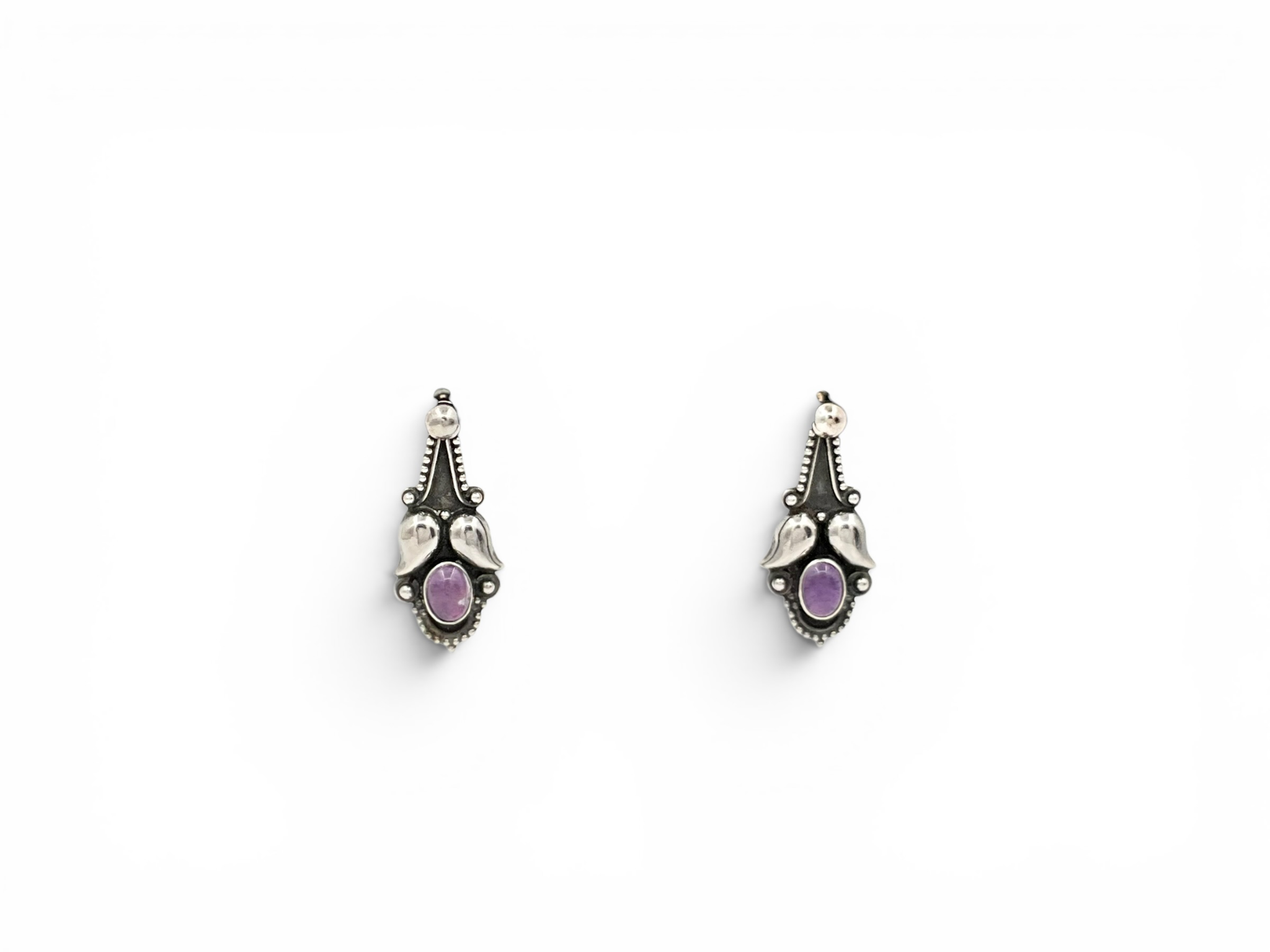 Vintage Sterling Silver Amethyst Cabochon Earrings / Convertible Pendants