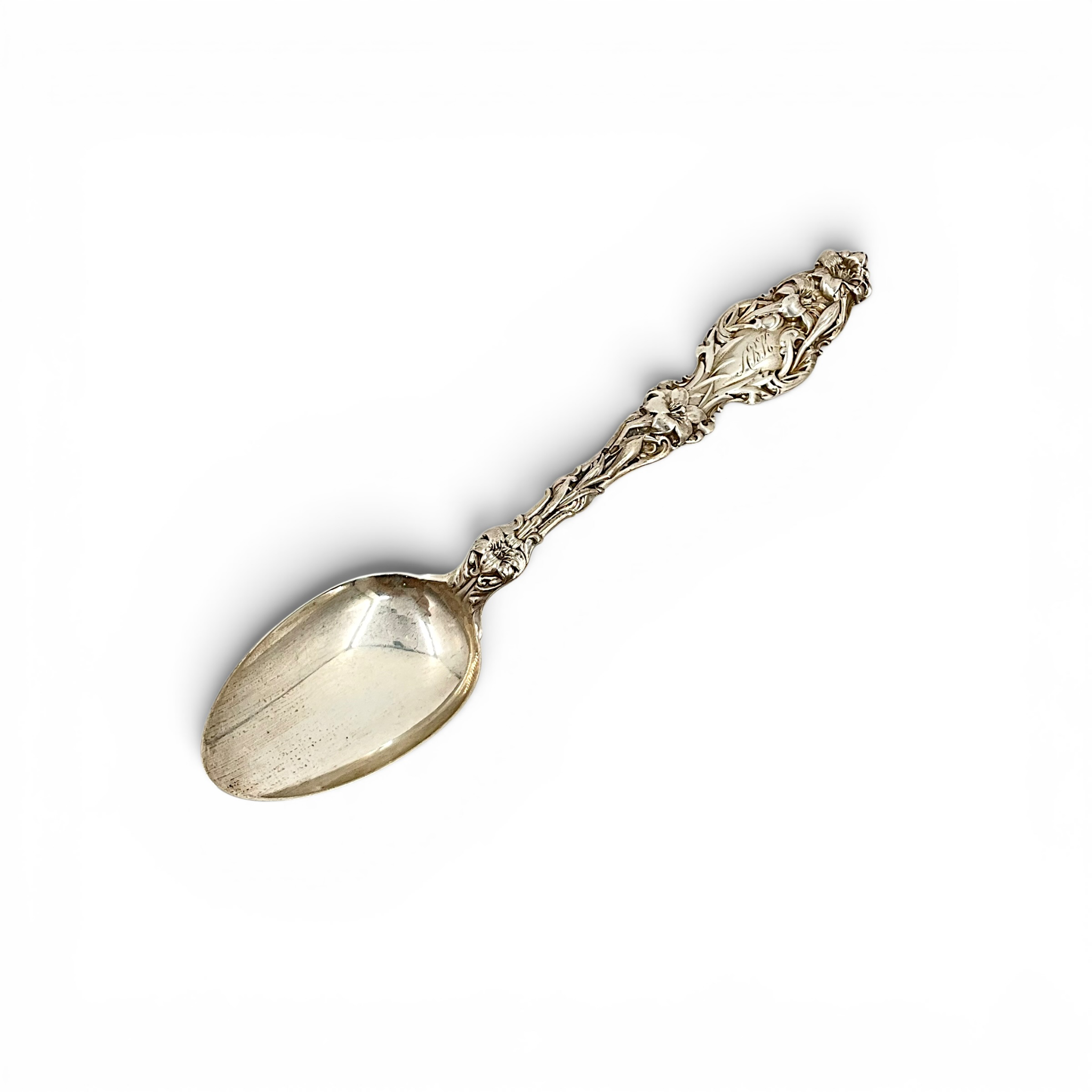Whiting Lily Pattern Sterling Silver Teaspoon — Monogrammed, Art Nouveau