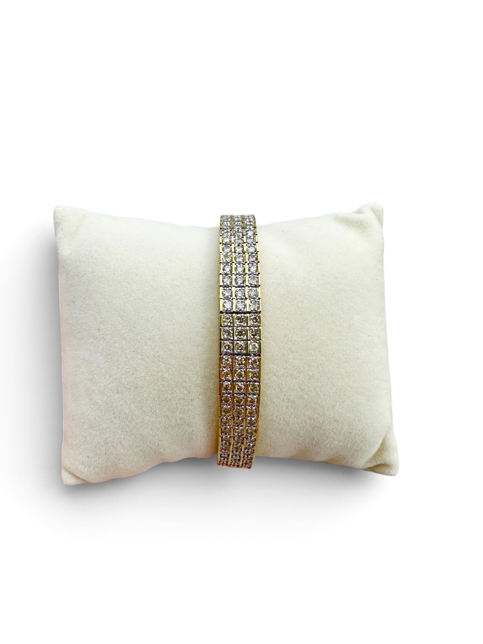 Pulsera de Tenis de Tres Hileras en Oro Amarillo 10K con Diamantes Naturales — 195 Diamantes