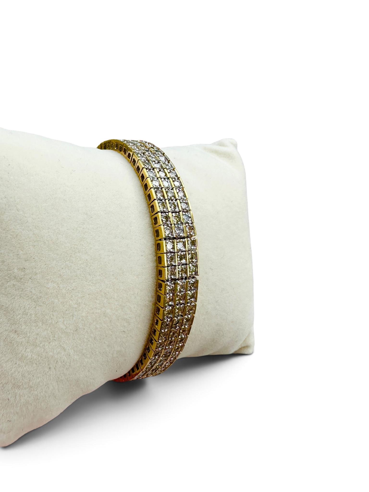 10K Yellow Gold Triple-Row Natural Diamond Tennis Bracelet — 195 Diamonds