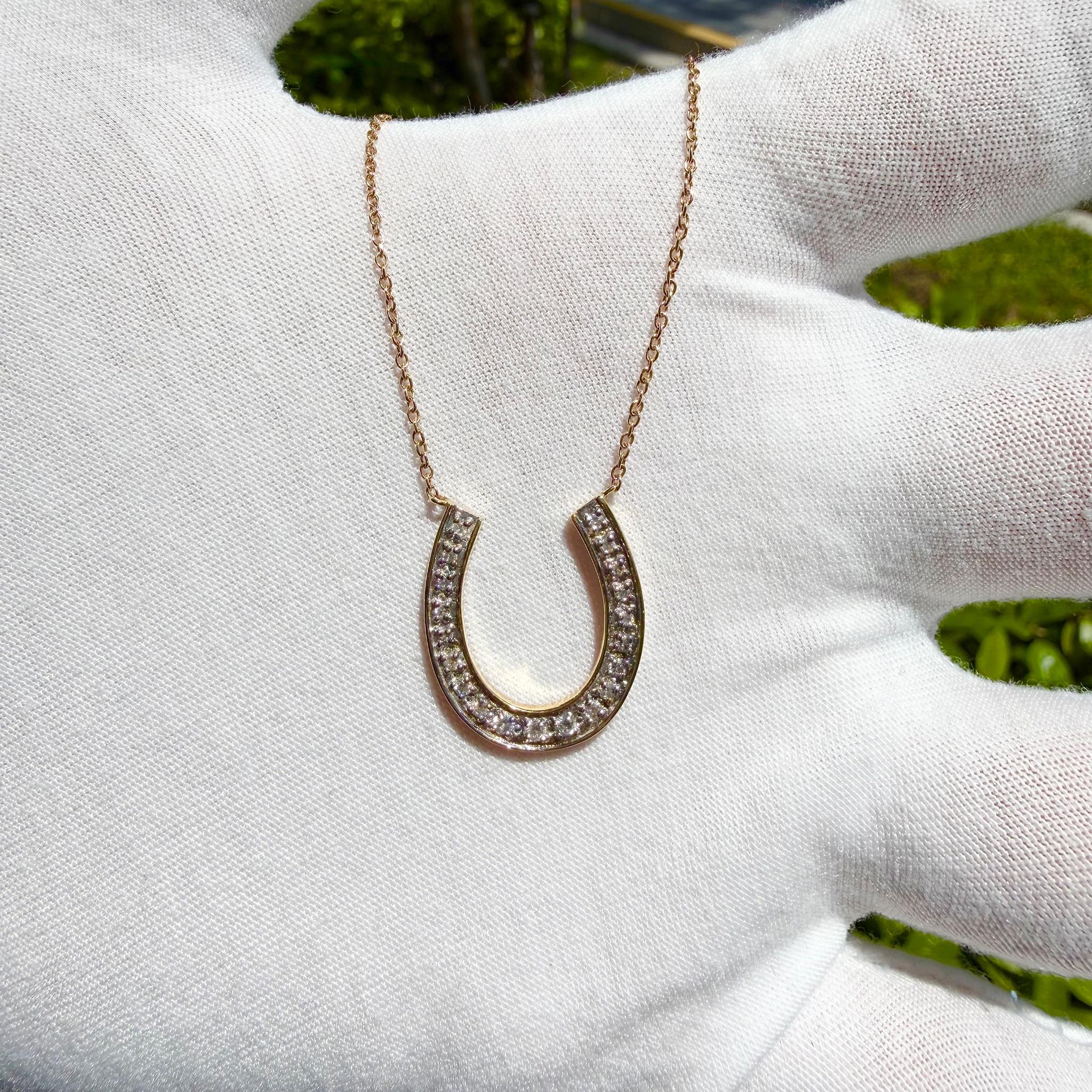 14K Yellow Gold Diamond Horseshoe Pendant Necklace