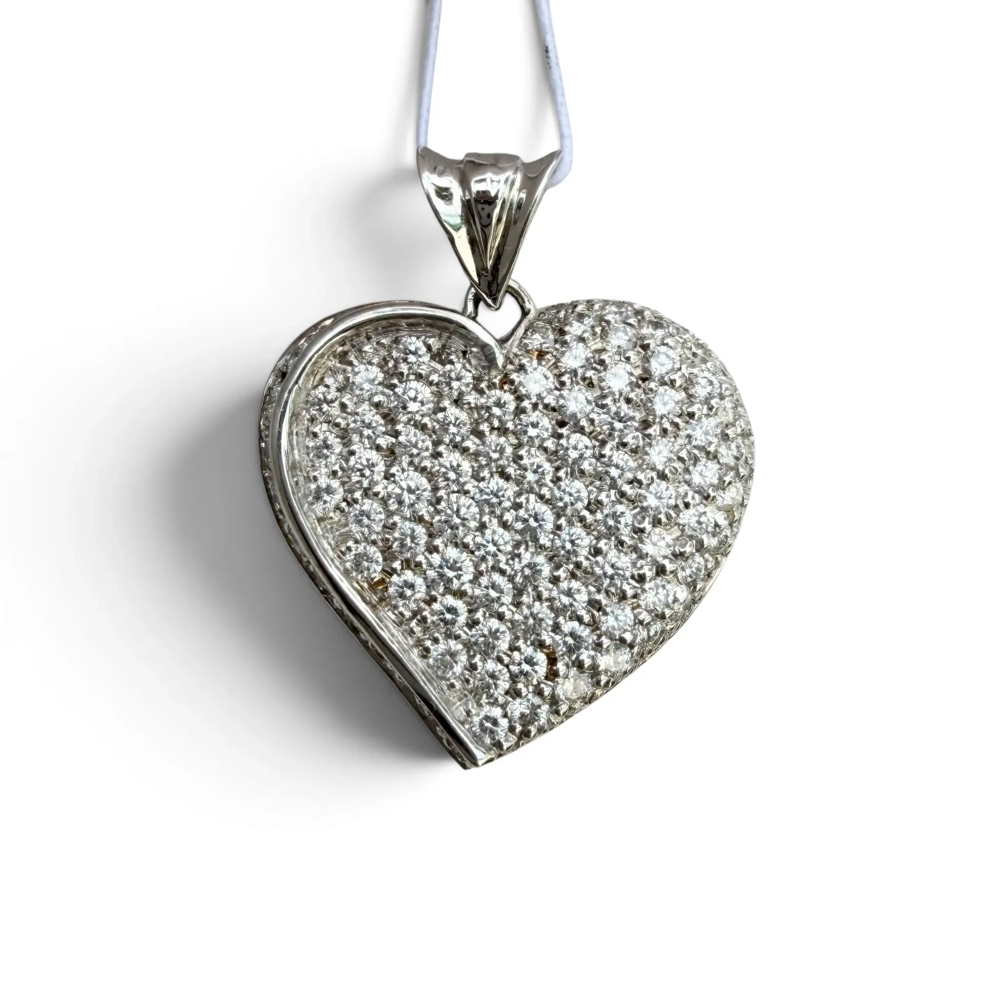 18K White Gold Pavé Natural Diamond Heart Pendant