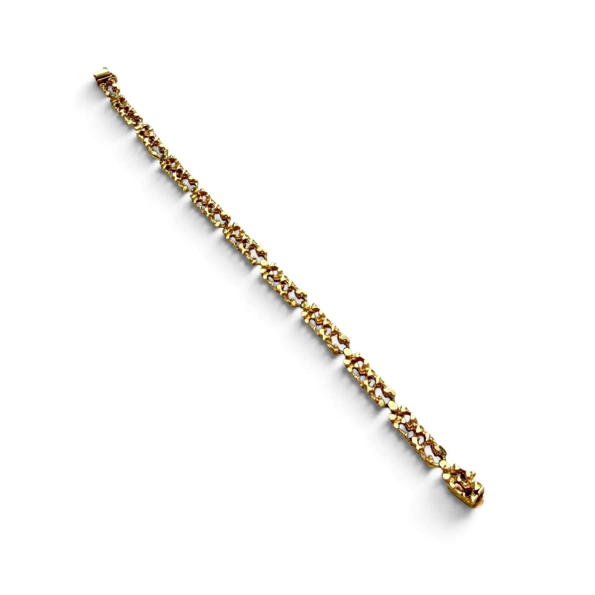 14K Yellow Gold Open-Work Nugget-Style Link Bracelet — Delicate Vintage Lady's Design
