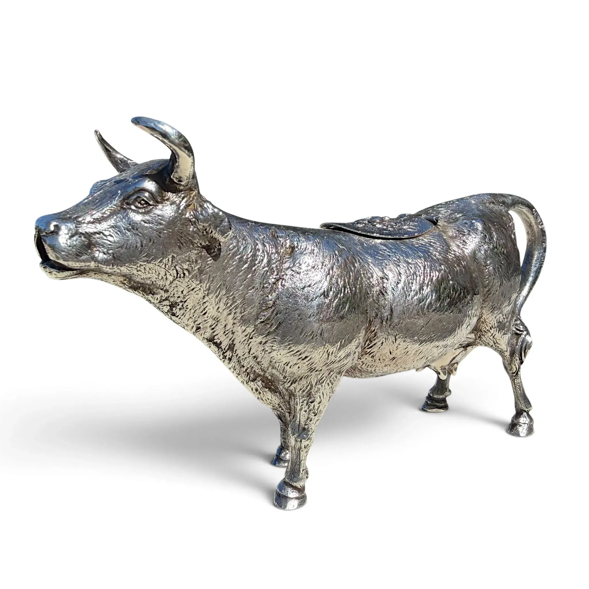 Cremera con Forma de Vaca en Plata Sterling Antigua de Ludwig Neresheimer, Hanau, Alemania, Ca. 1910