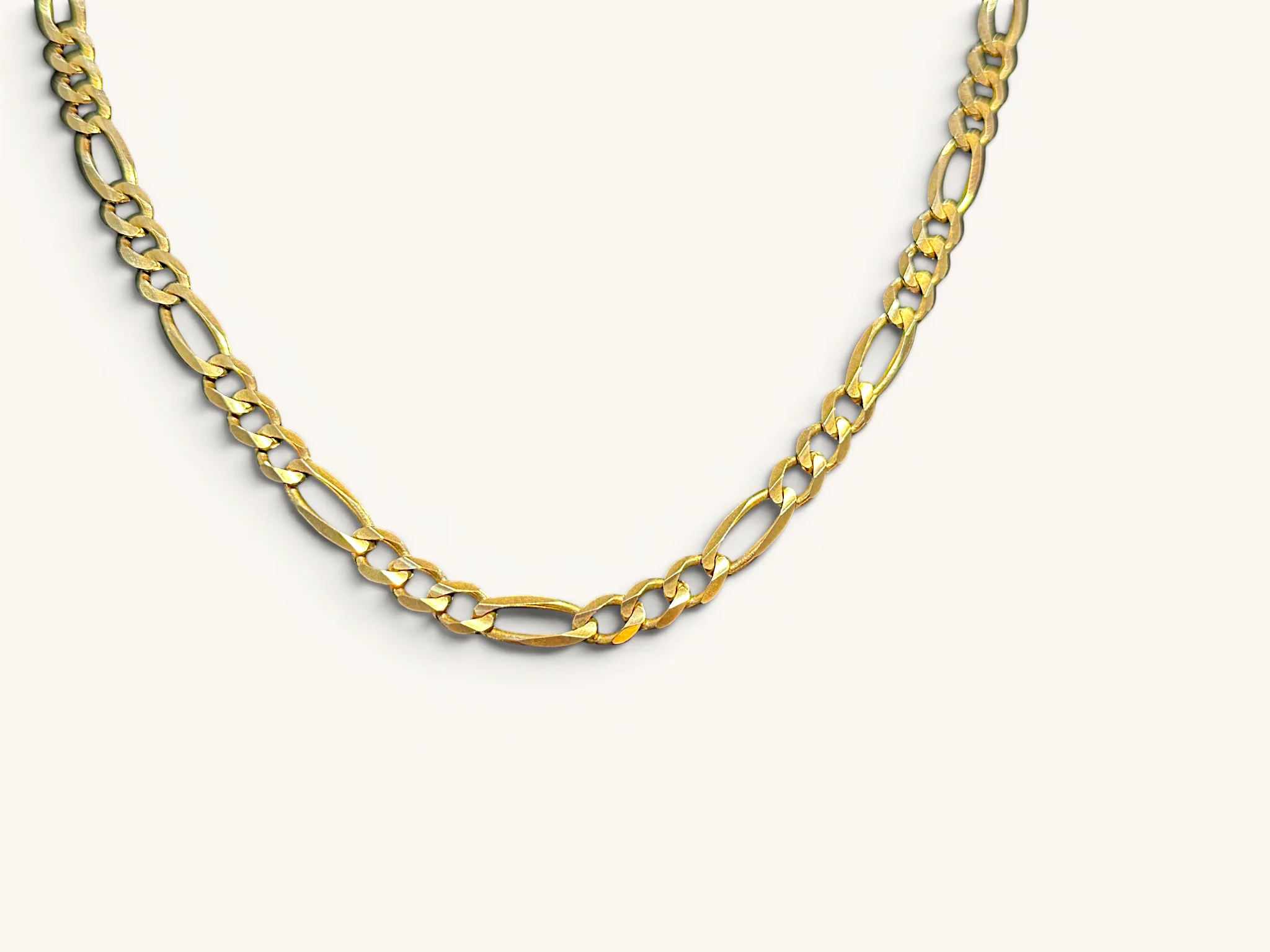 Vintage 14K Gold Diamond Cut Figaro Link Chain Necklace 2