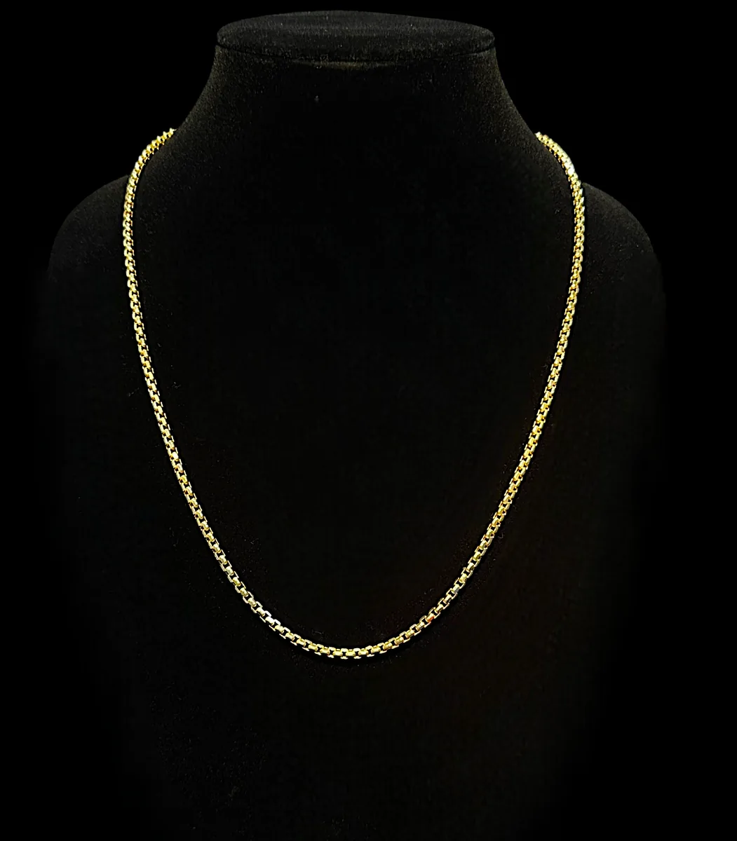 14K Gold Round Box Link Chain Necklace