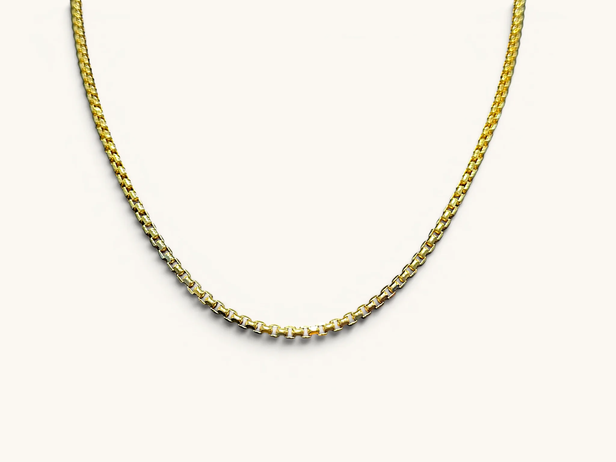 14K Gold Round Box Link Chain Necklace 2